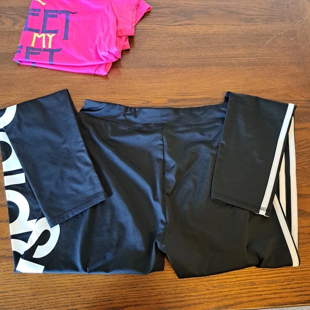 Jordan Pink Dri-FIT Tee & Adidas Black Logo Leggings Set Girls XL 16 13-15Y